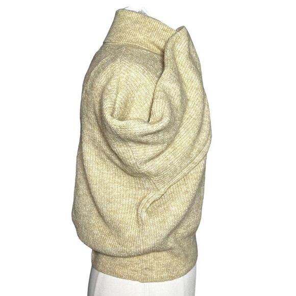 H&M Ladies Cropped Ballon Sleeve Turtleneck Sweater Oatmeal Heather Stretch Knit - Picture 3 of 6